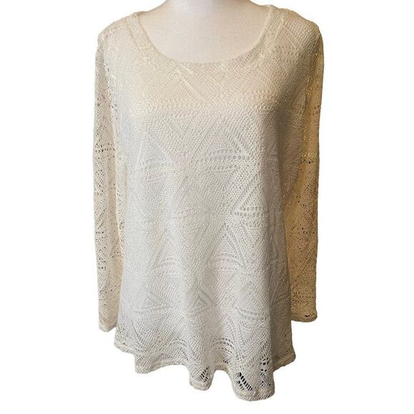 Skye's the Limit Long Sleeve White Lace Blouse Size Large - Picture 4 of 5